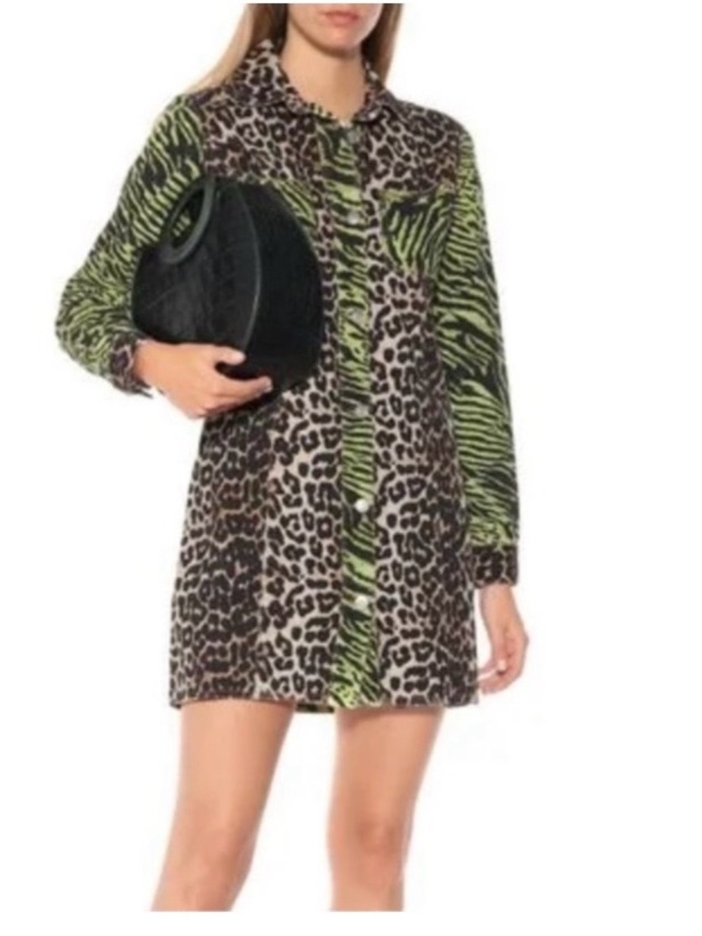 Ganni Leopard & Green Zebra Print Mini Dress SZ 0/32